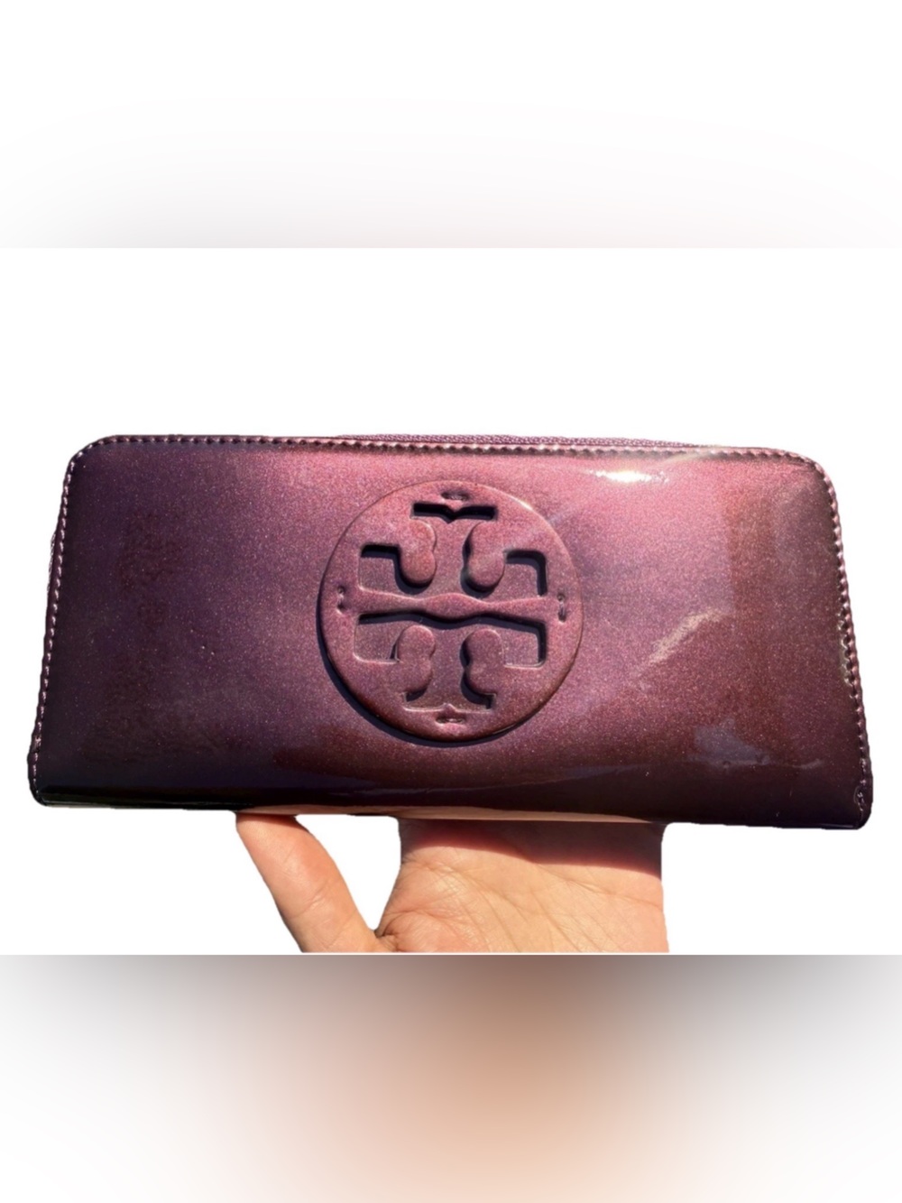 Tory Burch Shiny Plum Logo Continental Wallet